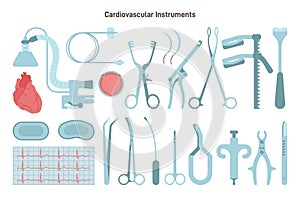 Heart surgeon instruments. Cardiology center speciakist, heart diseases