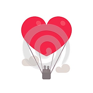 Heart symbol as hot air balloon with couple inside, love and relationsheep concept illustration