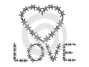 Heart symbol barb wire sketch engraving vector