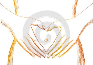 Heart symbol on belly white background photo