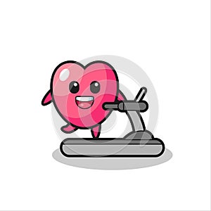 Heart symbol cartoon character walking on the treadmill