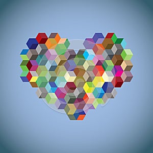 Heart symbol created from cubes
