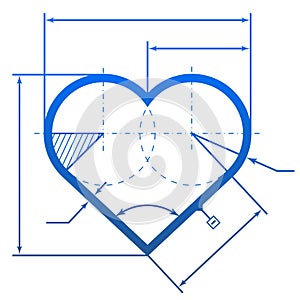 Heart symbol with dimension lines
