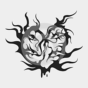 Heart symbol with four eyes tribal tattoo illustration vector clip art element t shirt design, poster editable
