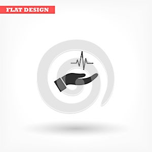 heart symbol in hand icon , lorem ipsum Flat design