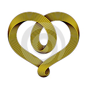 Heart symbol of golden mobius strip as celtic knot.. Vector illustration