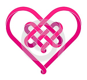 Heart symbol made of intertwined mobius stripes as celtic knots. Stylized romantic sign