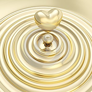 Heart symbol made of liquid gold metal