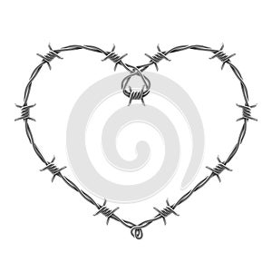 Heart symbol made of spiraling barbed wires. Vector realistic illustration photo