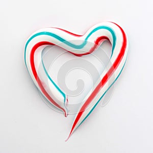 Heart symbol is made of three-color toothpaste on white background, concept abstract background