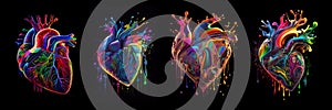 Heart symbol with multicolored liquid paints. AI generative