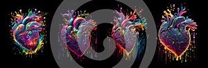 Heart symbol with multicolored liquid paints. AI generative