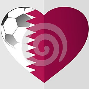 Heart symbol with Qatar flag and soccer pattern