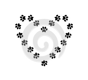 Heart symbol with space for text made of animal paw prints