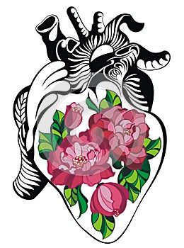 Heart tattoo with roses