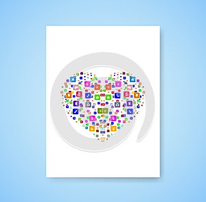 Heart template design with social network icons