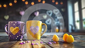 Heart-themed coffee mugs.AI generated image