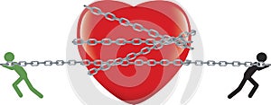 Heart tied with chain dragged and contended photo