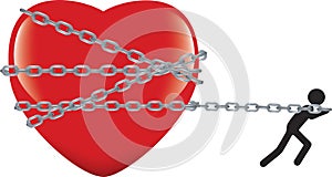 Heart tied with chain dragged and contended photo