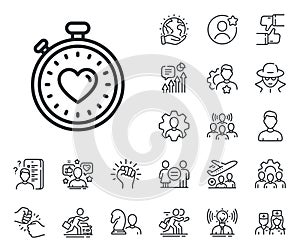 Heart in Timer line icon. Love symbol. Specialist, doctor and job competition. Vector