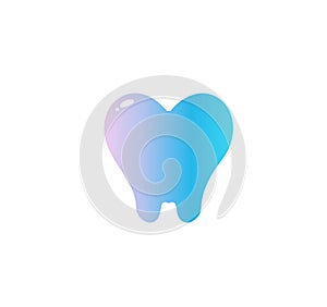 Heart with Tooth Root, flat cartoon style vector logo concept. Dentistry isolated icon on white background. Dentist