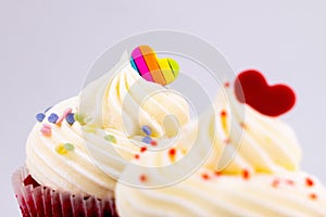 Heart on top of valentines cupcake