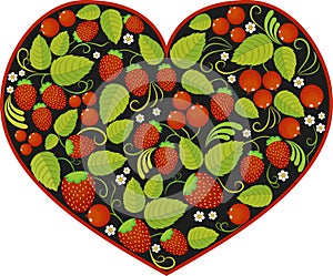 Heart with traditional russian pattern Khokhloma.