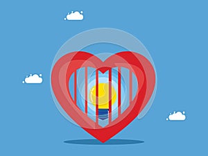 heart trapped the light bulb. Lack of freedom of thought. vector illustration