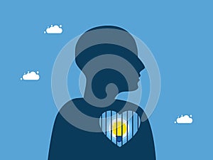 heart trapped the light bulb. Lack of freedom of thought. vector illustration