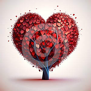 Heart tree. Red heart shaped tree. Valentine background. Love. Generative AI