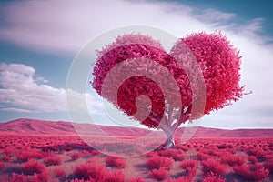 Heart tree. Red heart shaped tree. Valentine background. Love. Valentines day illustration