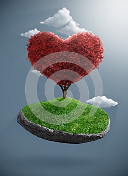 Heart tree on suspended rock