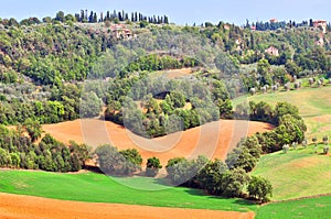 Heart tuscan landscape with view of Pienza, Val d`Orcia, Tuscany, Italy