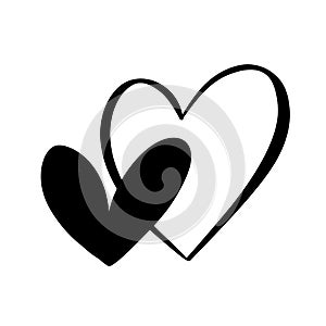 Heart two black sign. Icon on white background. Vector illustration romantic symbol linked, join, love, passion and