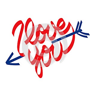 Heart typography. Love typography. I love you. Arrow pierced heart.