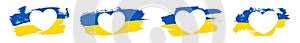 Heart Ukraine flag set isolated white background. Grunge hand draw pattern, stylized texture design. Symbol love, help