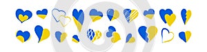 Heart Ukraine flag vector icon, blue and yellow colors, ukrainian peace and love set, heart hand drawn. National illustration