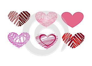 Heart valentine drawings set