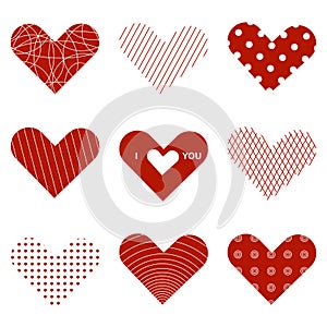 Heart valentine icon set. Love symbol. Elements for valentines day greeting card