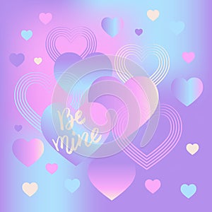 Heart valentine icon set on pink, blue gradient background