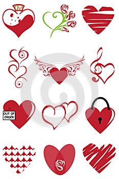 Heart valentine icon set vector illustration. Graphic, curlicues.