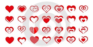 Heart valentine icon set on white background