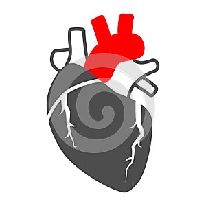 Heart valve problem solid icon, body pain concept, heart valves disease vector sign on white background, glyph style