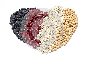 The heart of varieties of beans on white background, Job Tear, S