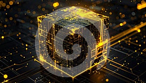 Golden Quantum CPU Core Processing Big Data