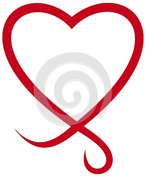 Heart vector curly frame in red. White isolated background.