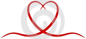 Heart vector curly frame in red. White isolated background.