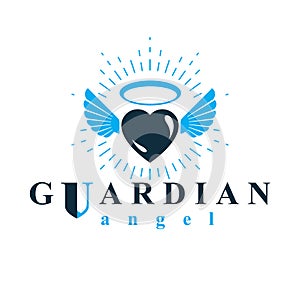 Heart vector graphic illustration, love and freedom metaphor symbol. Guardian angel vector abstract emblem.