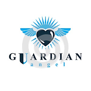 Heart vector graphic illustration, love and freedom metaphor symbol. Guardian angel vector abstract emblem.