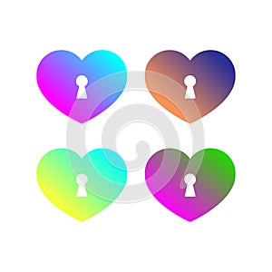 Heart vector icon with a lock sign on a white isolated background.